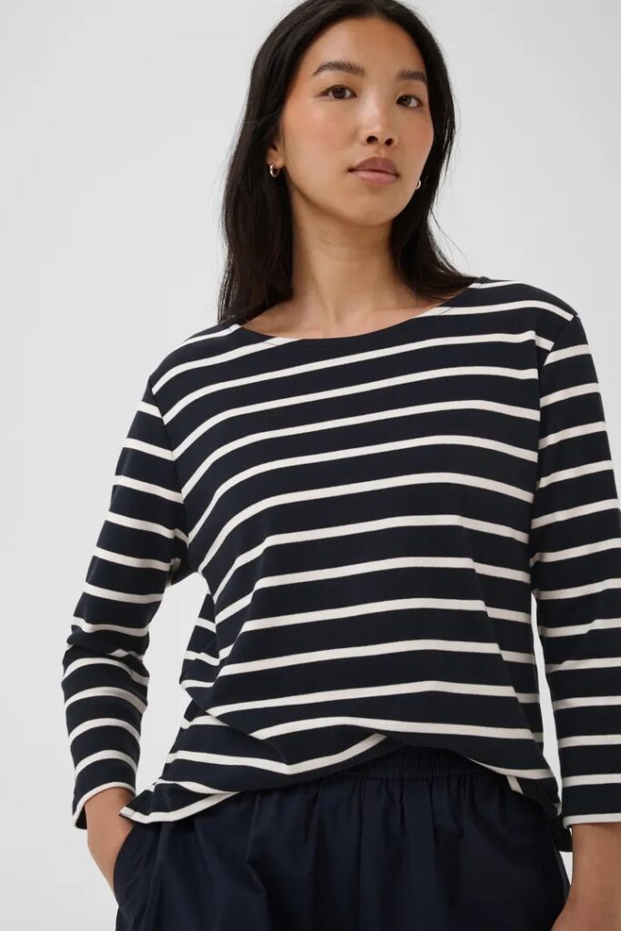 Part Two NelaPW T-Shirt Navy Eggnog Stripe