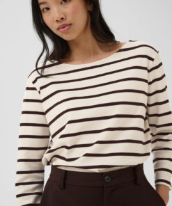 Part Two NelaPW T-Shirt Mole Stripe Brown