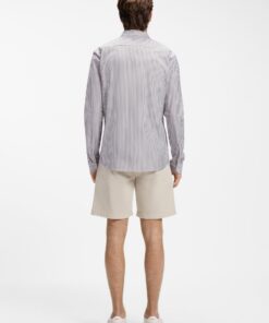 Boss Slim Fit Shirt in Melange Cotton Jersey Green Stripes