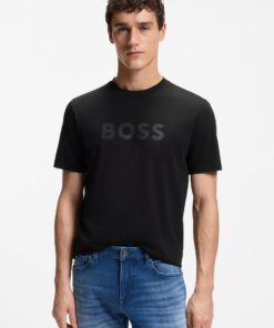 Boss Regular Fit T-Shirt in Cotton with Logo Print Black