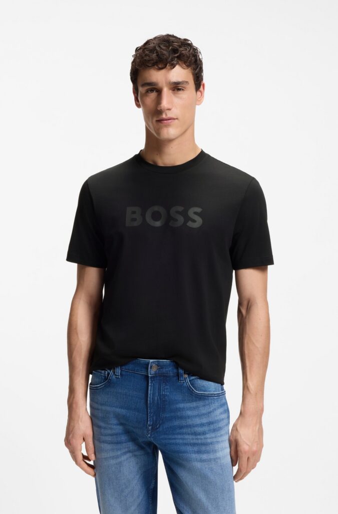 Boss Regular Fit T-Shirt in Cotton with Logo Print Black