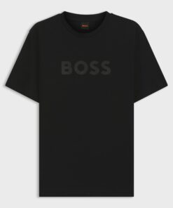 Boss Regular Fit T-Shirt in Cotton with Logo Print Black