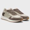Boss Lace Up Trainers in Lightweight Fabric with Suede Trims Light Beige