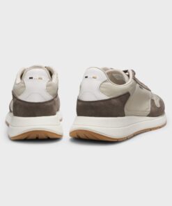 Boss Lace Up Trainers in Lightweight Fabric with Suede Trims Light Beige