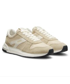 Hugo Suede Trim Trainers with Logo Details Light Beige