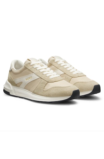 Hugo Suede Trim Trainers with Logo Details Light Beige