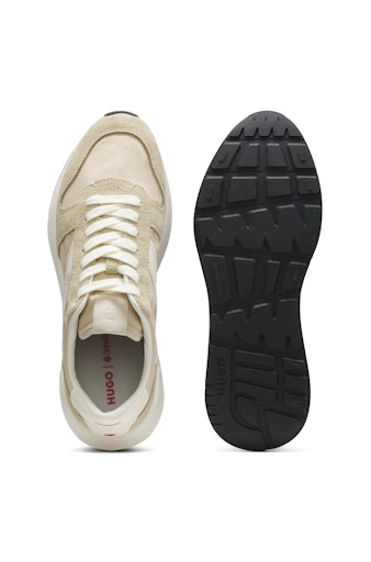 Hugo Suede Trim Trainers with Logo Details Light Beige
