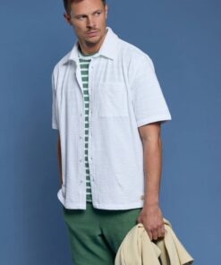Armor Lux Short Sleeved Shirt Embossed Knit Blanc