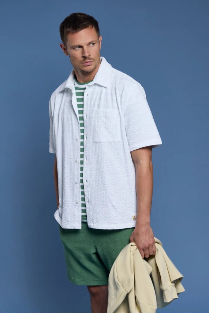 Armor Lux Short Sleeved Shirt Embossed Knit Blanc