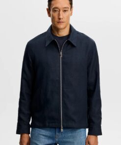 J. Lindeberg Julius Drape Linen Overshirt Navy