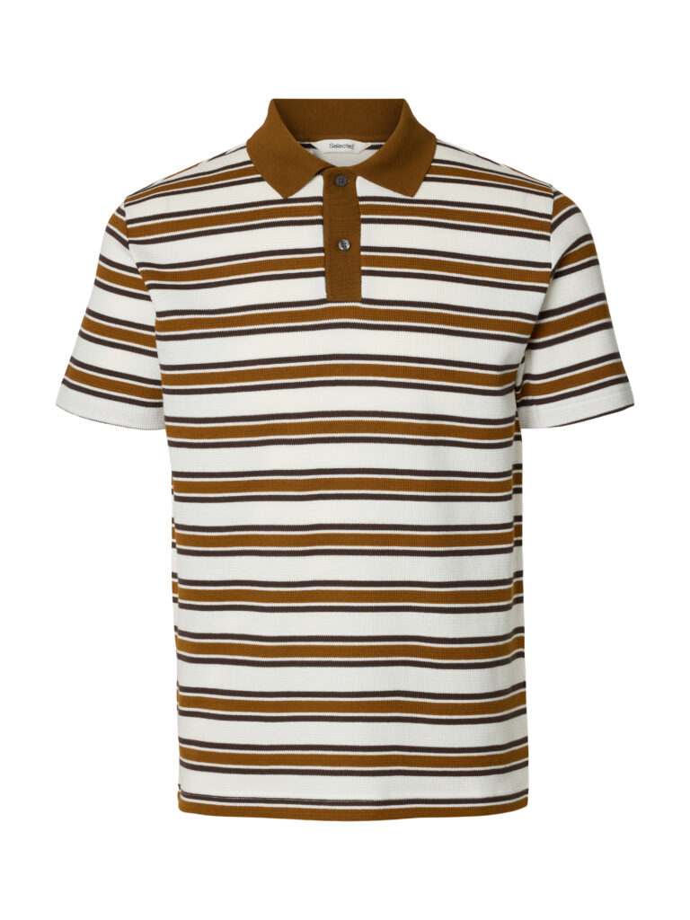 Selected Homme SLMJasper Stripe Ss Polo Egret