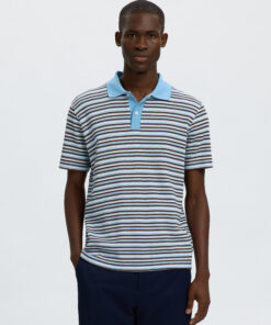 Selected Homme SLMJasper Stripe Ss Polo Egret