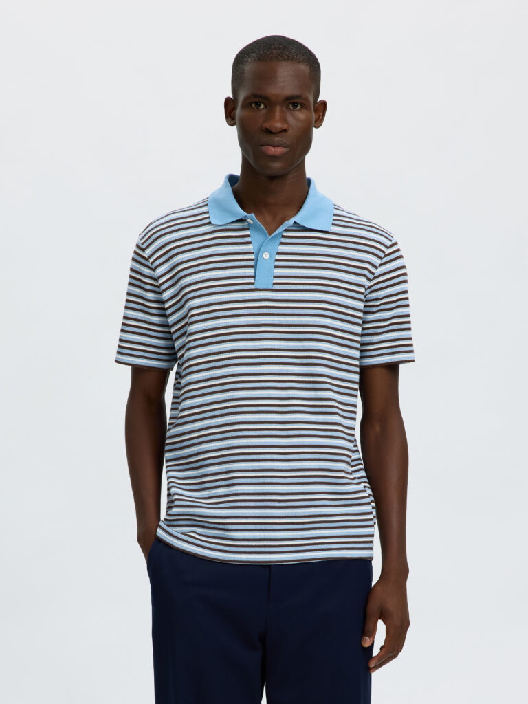 Selected Homme SLMJasper Stripe Ss Polo Egret