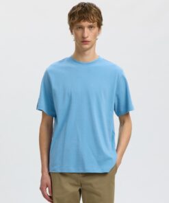 Selected Homme SLMTaj Peach Ss O-Neck Tee Blissful Blue