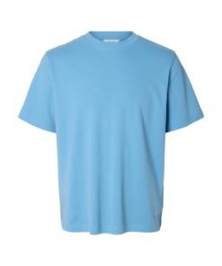 Selected Homme SLMTaj Peach Ss O-Neck Tee Blissful Blue