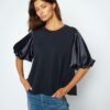 Mos Mosh MMDuba O-SS Satin Sweatshirt Salute Navy