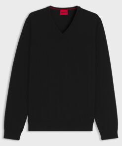 Hugo San Vredo V-Neck Sweater in Virgin Wool Black
