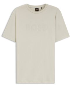 Boss Regular Fit T-Shirt in Cotton with Logo Print Light Beige