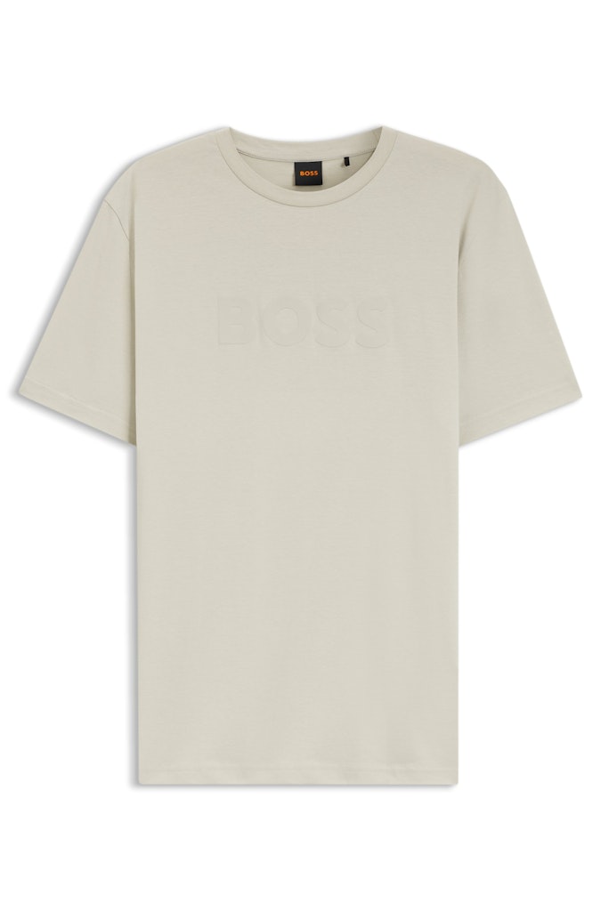Boss Regular Fit T-Shirt in Cotton with Logo Print Light Beige