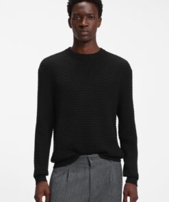 Hugo Textured Cotton Sweater with Tonal Logo Black