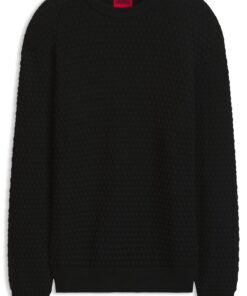 Hugo Textured Cotton Sweater with Tonal Logo Black