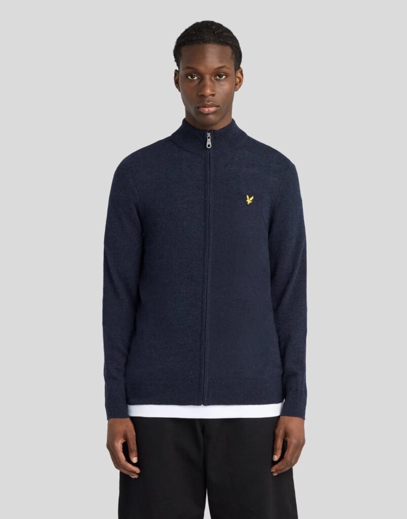 Lyle&Scott Lambswool Blend Zip Cardigan Dark Navy Marl