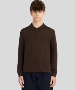 Lyle&Scott Long Sleeve Cotton Polo Shirt Ebony