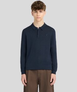 Lyle&Scott Long Sleeve Cotton Polo Shirt Dark Navy