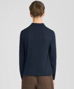 Lyle&Scott Long Sleeve Cotton Polo Shirt Dark Navy