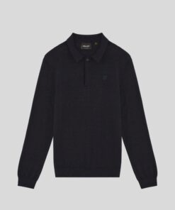 Lyle&Scott Long Sleeve Cotton Polo Shirt Dark Navy