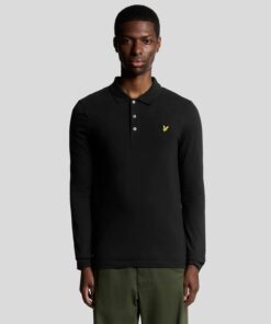 Lyle&Scott Long Sleeve Cotton Polo Shirt Jet Black