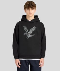 Lyle&Scott Pixelated Eagle Print Hoodie Jet Black