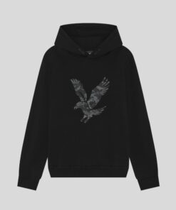Lyle&Scott Pixelated Eagle Print Hoodie Jet Black
