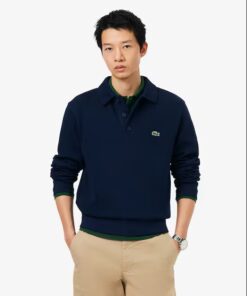 Lacoste Ribbed Cotton Polo Collar Sweatshirt Midnight Blue