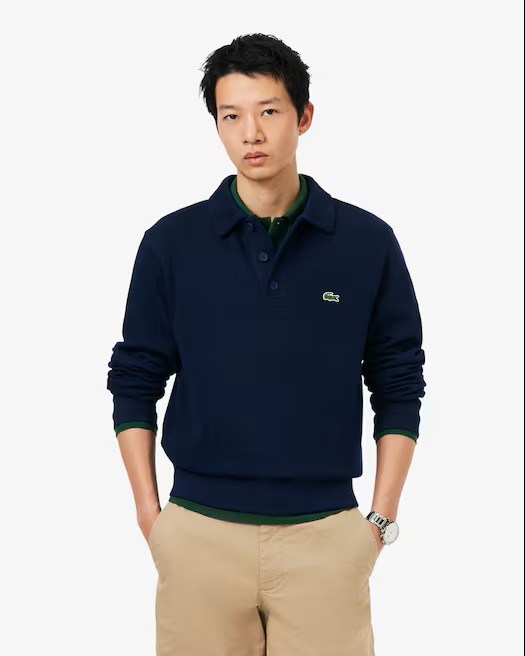 Lacoste Ribbed Cotton Polo Collar Sweatshirt Midnight Blue