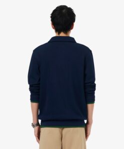 Lacoste Ribbed Cotton Polo Collar Sweatshirt Midnight Blue