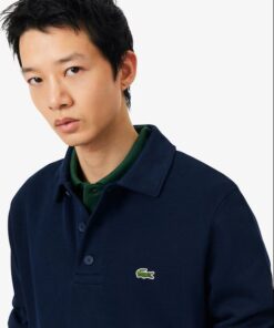 Lacoste Ribbed Cotton Polo Collar Sweatshirt Midnight Blue