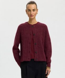 Selected Femme SLWLulu LS Knit Short Cardigan Tawny Port