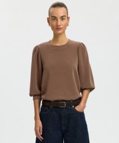 Selected Femme SLWTenny 3/4 Sweat Top Chocolate Chip