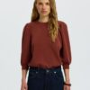 Selected Femme SLWTenny 3/4 Sweat Top Cherry Mahogany