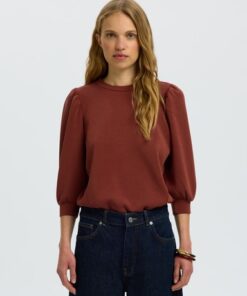 Selected Femme SLWTenny 3/4 Sweat Top Cherry Mahogany