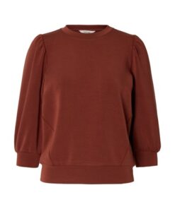 Selected Femme SLWTenny 3/4 Sweat Top Cherry Mahogany