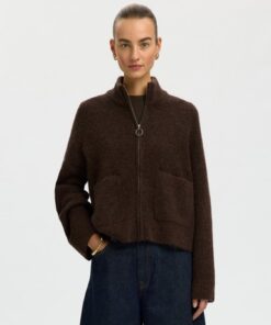 Selected Femme SLWSia Ras LS Knit Zipper Cardigan Delicioso