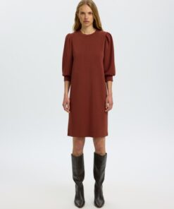 Selected Femme SLWTenny 3/4 Short Sweat Dress Cherry Mahogany