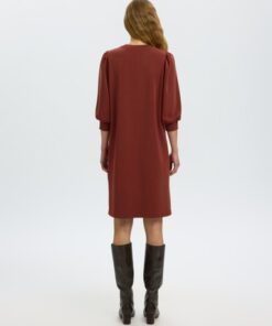 Selected Femme SLWTenny 3/4 Short Sweat Dress Cherry Mahogany