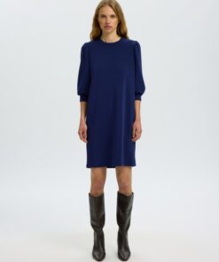 Selected Femme SLWTenny 3/4 Short Sweat Dress Ocean Cavern