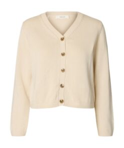 Seledted Femme SLWBraun LS Knit V-Neck Short Cardigan Birch