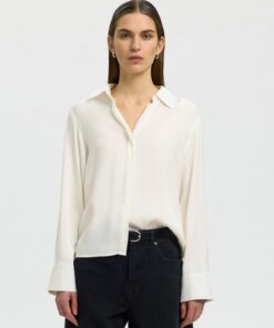 Selected Femme SLWJonna Reg LS Open Collar Shirt Egret