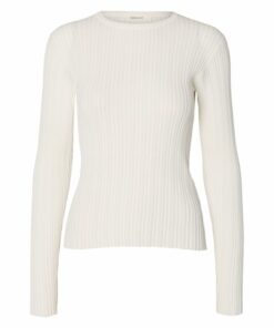 Selected Femme SLWToledo LS Knit Structure O-Neck Snow White