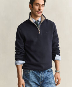 Gant Sacker Rib Half Zip Sweatshirt Evening Blue